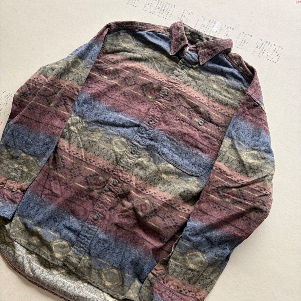 Vintage 90s Cabelas Deerskin Soft Chamois Southwestern Aztec Flannel Shirt